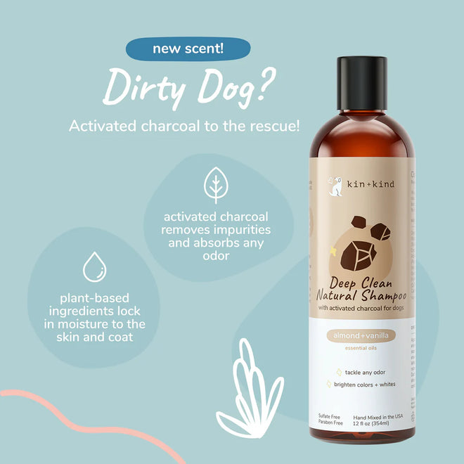 Kin + Kind Deep Clean Almond Vanilla Shampoo 12oz for Dogs