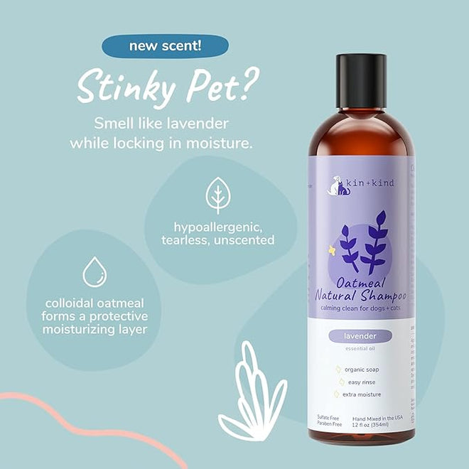 Kin + Kind Oatmeal Lavender Shampoo 12oz for Dogs & Cats