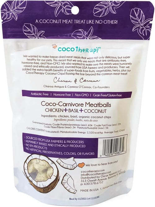 Coco Therapy Carnivore Meatball Chicken & Basil Treat for Dogs 2.5oz