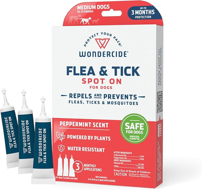 Wondercide Spot-On Peppermint Flea & Tick Spot Treatment for Large Dogs, 3 doses