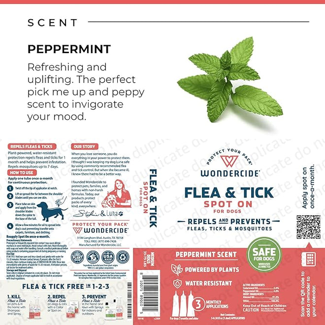 Wondercide Spot-On Peppermint Flea & Tick Spot Treatment for Large Dogs, 3 doses