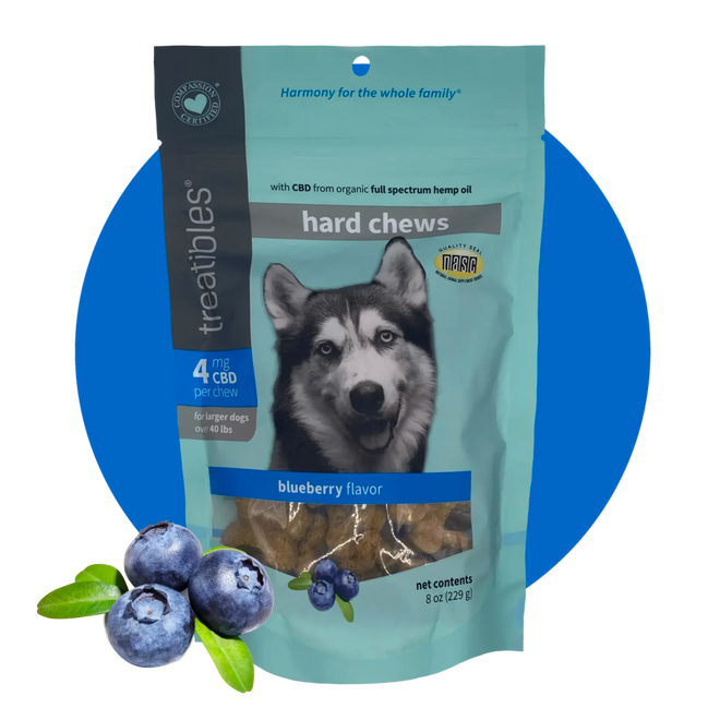 Treatibles Ease Blueberry CBD Chew - Over 40lbs (Medium-Large Dog)