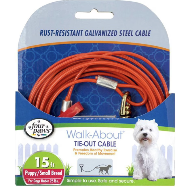 Four Paws Walk-About Tie-Out Cable Puppy 15ft