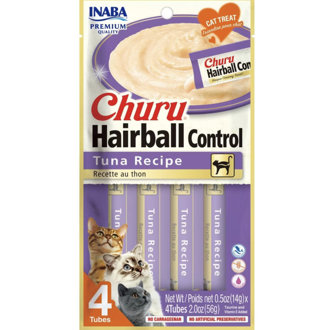 Inaba Churu Cat Hairball Control Tuna 2oz 4pk