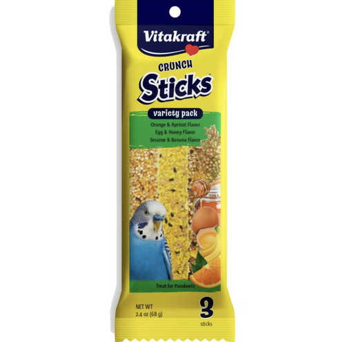 Vitakraft Crunch Sticks Parakeet Treats Variety Pk Orange & Honey & Ban 2.4oz 3ct