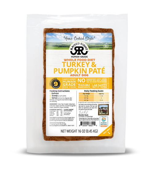 Raised Right Frozen Home Cooked Turkey and Pumpkin Pate 1lb